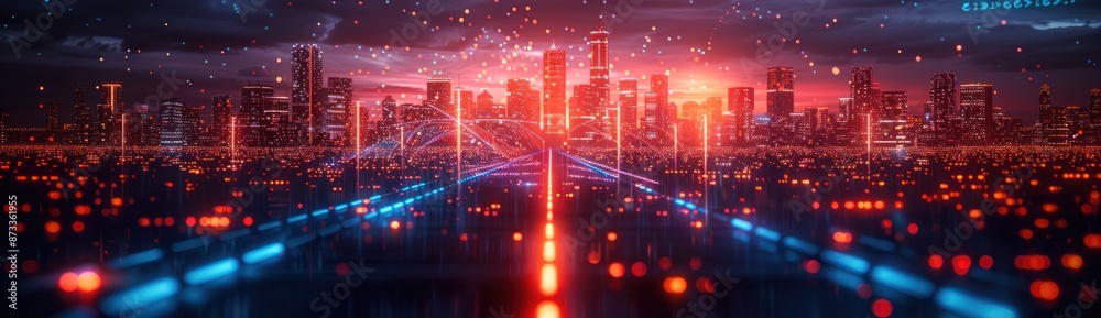 Fototapeta premium Cityscape with Neon Lights and a Futuristic Glow