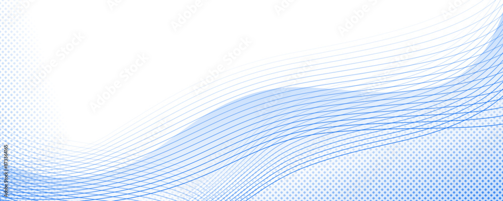 Abstract wavy banner. Blue transparent waves and pattern of small rhombs on white background. Editable stroke Abstract wavy banner. Blue transparent waves and pattern of small rhombs on white background. Editable stroke