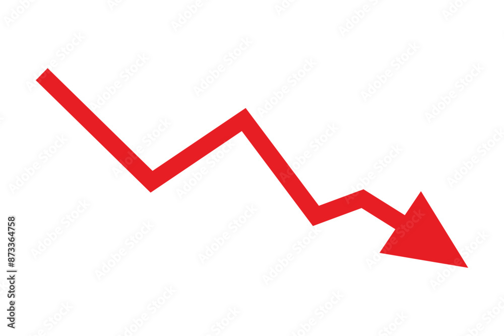 Red arrow going down stock icon on white background. Bankruptcy, financial market crash icon for your web site design, logo, app, UI. graph chart down trend symbol.chart going down sign. Red arrow going down stock icon on white background. Bankruptcy, financial market crash icon for your web site design, logo, app, UI. graph chart down trend symbol.chart going down sign.