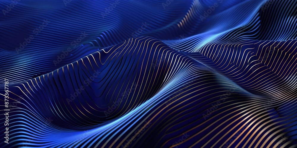 A blue and gold wave pattern with a lot of detail. The image is abstract and has a futuristic feel to it A blue and gold wave pattern with a lot of detail. The image is abstract and has a futuristic feel to it