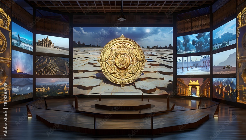 : The 3D Ashoka Chakra is displayed on a large digital screen ...