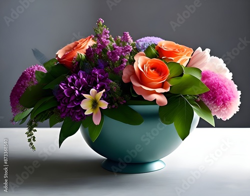 Collage with many beautiful flowers in glass vases on white background.