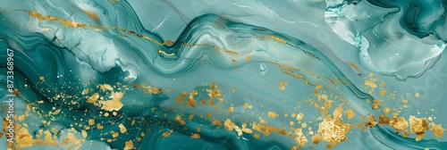 Fresh abstract marble texture with aqua, gold, and white swirling patterns, ideal for contemporary backgrounds and design elements.
