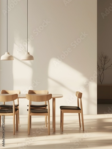 Minimalist Dining Room with Wooden Furniture and Natural Lighting