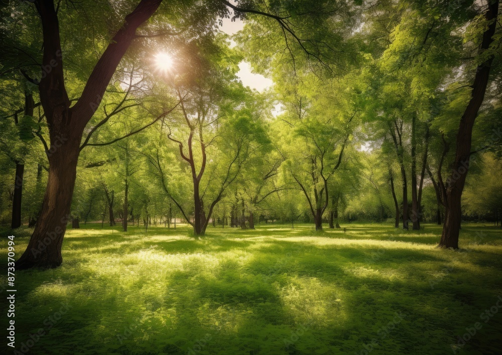 Naklejka premium Beautiful sunrise in the place with green scenery 