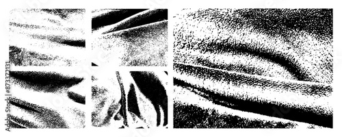 Set of Black Grunge Silhouette of Folded Fabric Texture
