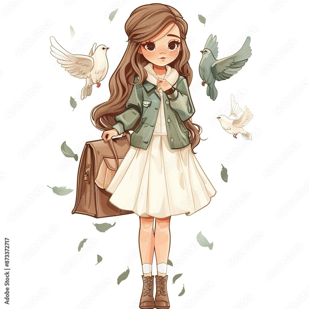 Dove Preppy fashion cartoon isolated whitebackground Dove Preppy fashion cartoon isolated whitebackground