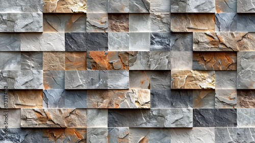 Fototapeta Naklejka Na Ścianę i Meble -  home decorative 3d elevation wall tiles design, Seamless Ceramic Tiles Designs, Seamless Ceramic Wall tiles design Natural Stone Bricks wallpaper design Home decorative 3d elevation Background.