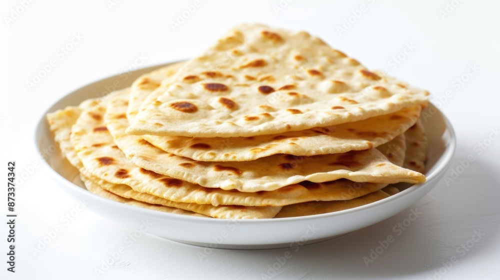 A plate of tortillas is piled on top of each other. The tortillas are all different sizes and shapes, but they all have a similar texture and color. Concept of abundance and variety A plate of tortillas is piled on top of each other. The tortillas are all different sizes and shapes, but they all have a similar texture and color. Concept of abundance and variety