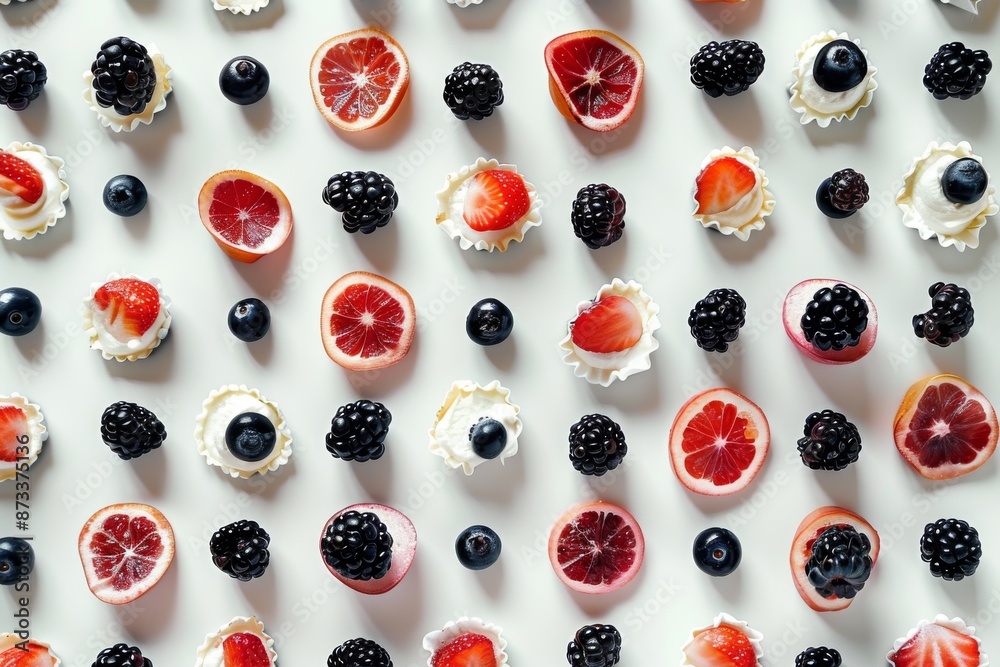 Assorted mini desserts including berry tarts and other sweet treats in a colorful array Assorted mini desserts including berry tarts and other sweet treats in a colorful array