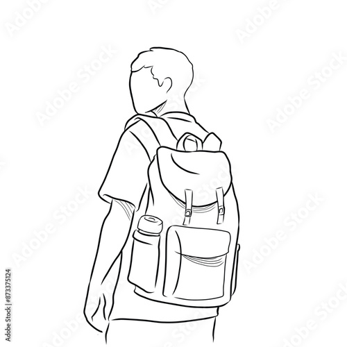 student with a school bag on his back hand drawn vector