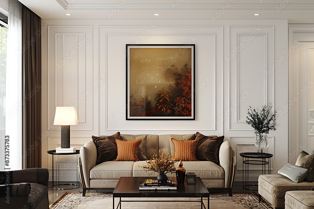 Mock up blank poster beautiful interior living room with decoration generative AI Mock up blank poster beautiful interior living room with decoration generative AI