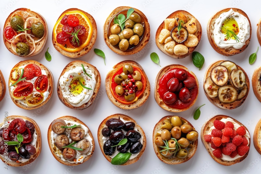 Assorted Mediterranean appetizers in bowls, featuring olives, tomatoes, and various dips and spreads Assorted Mediterranean appetizers in bowls, featuring olives, tomatoes, and various dips and spreads