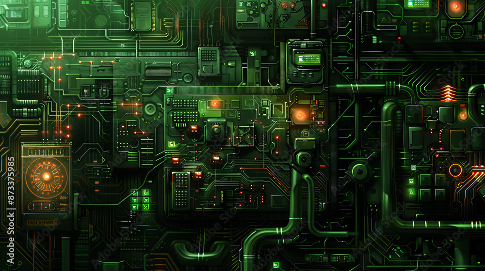 This is a digital image showing an electronic circuit design with 2-dimensional elements that is not real and is created by a computer. This is a digital image showing an electronic circuit design with 2-dimensional elements that is not real and is created by a computer.