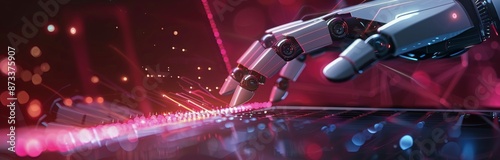 Robotic Hand Typing on Laptop Keyboard in a Futuristic Setting