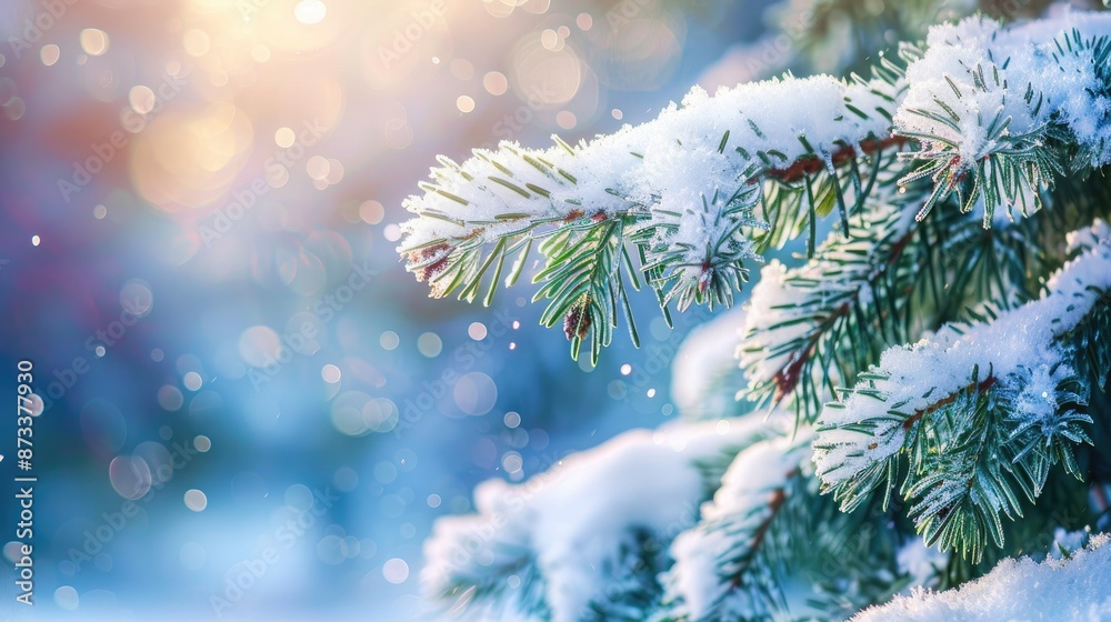 Snow covered spruce branch in winter for design background Snow covered spruce branch in winter for design background