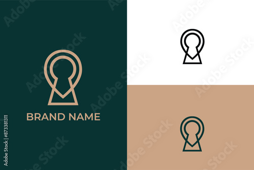  key hole and location pointer abstract vector, Navigation marker and key, Abstract map location pin logo, pinpoint with keyhole like quest room, pin location with key home for travel real estate logo