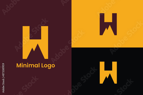 initial letter H mountain peak modern abstract Minimal elegant monogram art logo, letter H mountain and modern bridge , letter H bridge over the canal