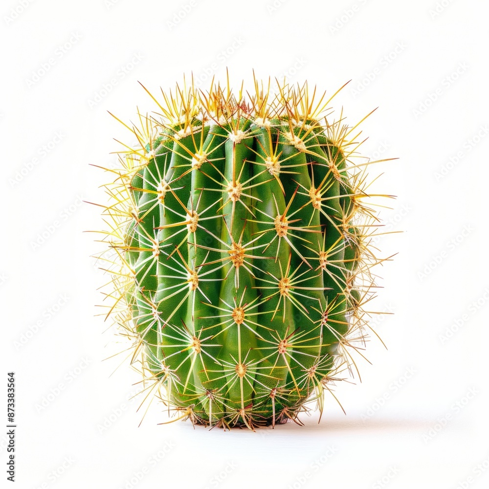 Cactus isolated on white background. Barrel cactus. Small house plant in pot. Cactus isolated on white background. Barrel cactus. Small house plant in pot.