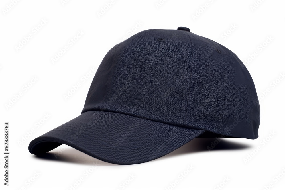 Dark blue baseball cap isolated on white background, side view for stylish outfit Dark blue baseball cap isolated on white background, side view for stylish outfit