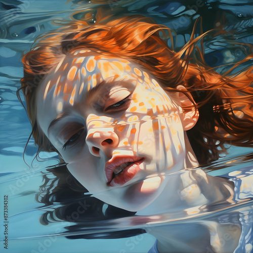 Female swimmer at the swimming pool. Underwater photo. wearing swimming glasses and do swimming in action