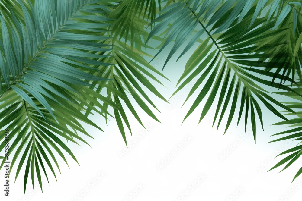 Minimalistic design with isolated palm leaves on white background for clean and fresh visuals Minimalistic design with isolated palm leaves on white background for clean and fresh visuals