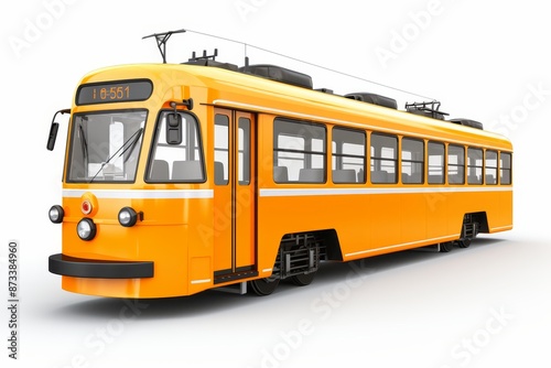 Isolated tram car on white background in side view for enhanced search relevance