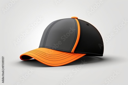 Graphite baseball cap with orange stripes isolated on white background, side view photo