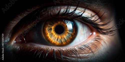 Close-up Macro Photography of a Human Eye with Orange Iris and Long Eyelashes