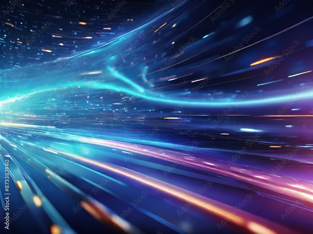 Abstract tech background of high speed light, ultra fast broadband, digital network connection, electronic motion, cyber turn Abstract tech background of high speed light, ultra fast broadband, digital network connection, electronic motion, cyber turn
