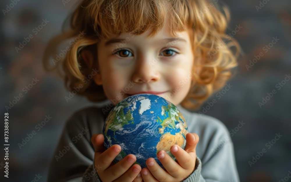 A young child with curly blonde hair holds a globe in their hands, smiling at the camera. The child's hands are cradling the globe as if hugging it A young child with curly blonde hair holds a globe in their hands, smiling at the camera. The child's hands are cradling the globe as if hugging it