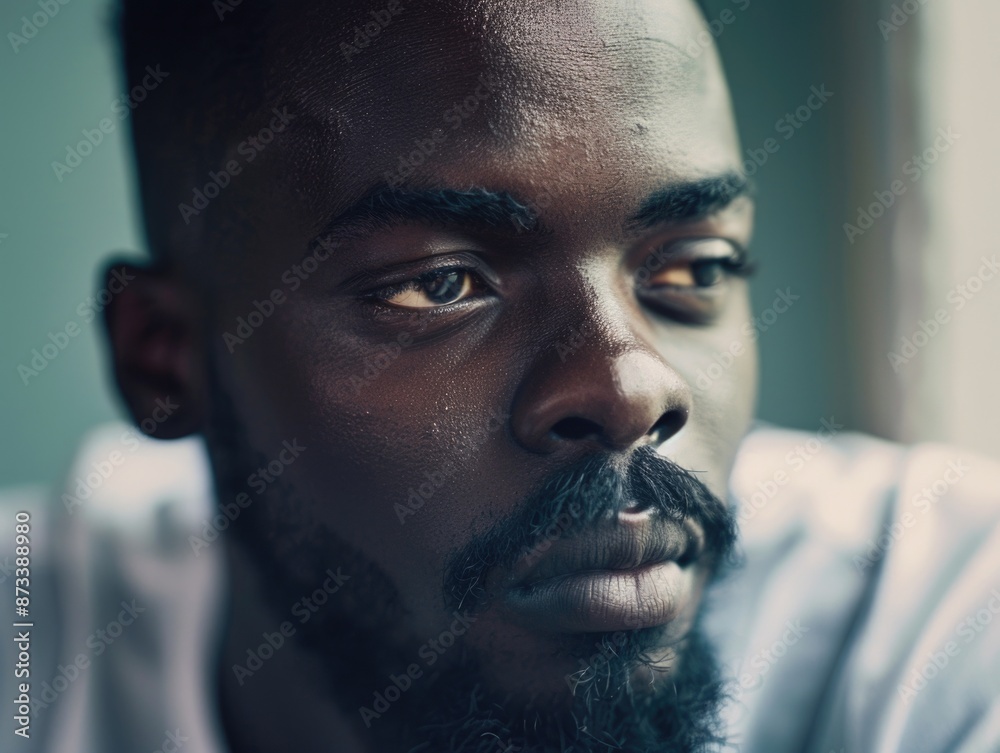 A man with a beard and a mustache is looking at the camera. He has a serious expression on his face A man with a beard and a mustache is looking at the camera. He has a serious expression on his face