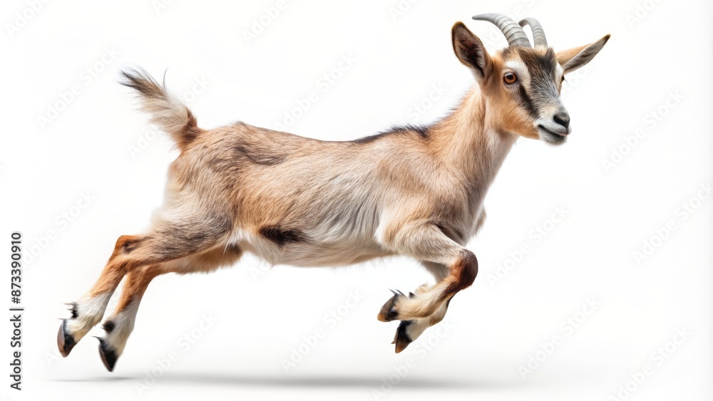 Obraz premium Jumping Goat Kid - Isolated White Background