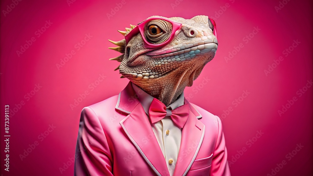 Lizard in a Pink Suit and Sunglasses on a Pink Background Lizard in a Pink Suit and Sunglasses on a Pink Background