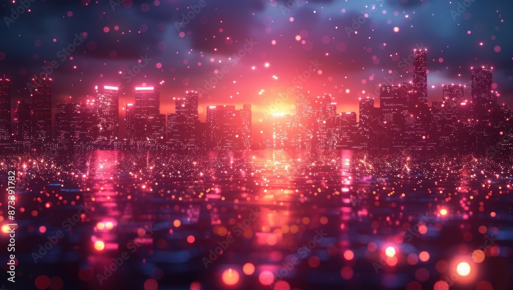 Obraz premium Cityscape with a Reddish Glow