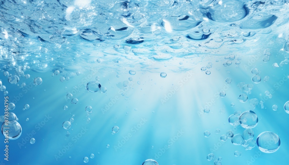 Underwater Scene. Sunlight through Water with Bubbles Underwater Scene. Sunlight through Water with Bubbles