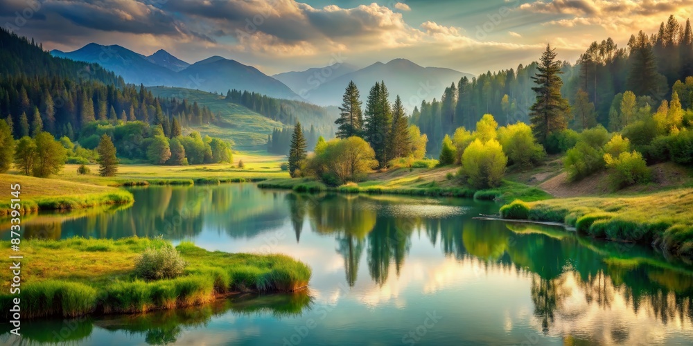 Tranquil Mountain Lake Reflection at Sunset Tranquil Mountain Lake Reflection at Sunset