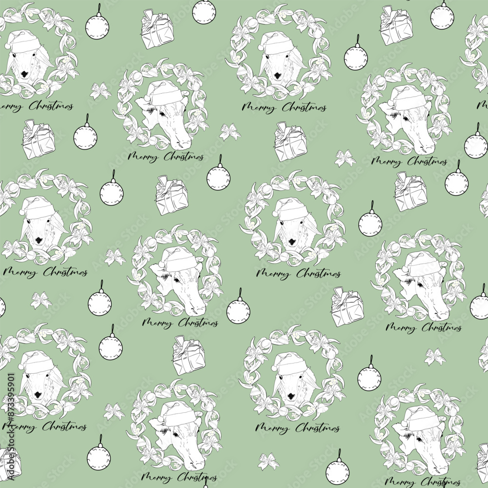 Christmas pattern with farm animals. Seamless pattern of funny New Year sheep holding hands Christmas pattern with farm animals. Seamless pattern of funny New Year sheep holding hands