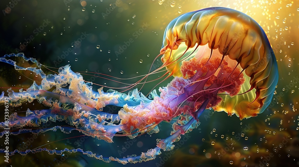 Naklejka premium A close-up of a jellyfish in a body of water with bubble formation on its head