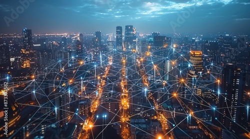 Wallpaper Mural Night Cityscape with Network Connections Torontodigital.ca