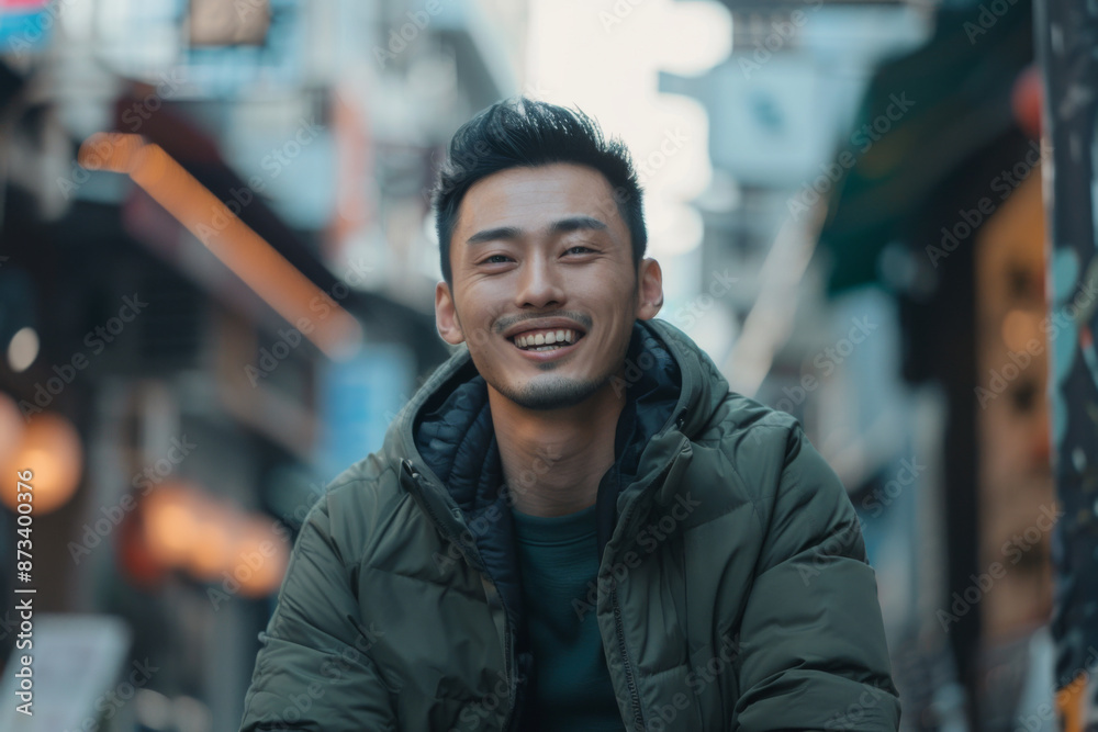 East Asians handsome man smiling, jacket