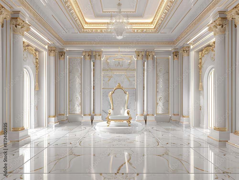 Fototapeta premium Decorated empty throne hall. White throne design