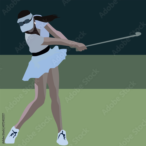 Girl golfer plays golf. Vector illustration for the design of your illustrations and interiors in the style of sports and leisure