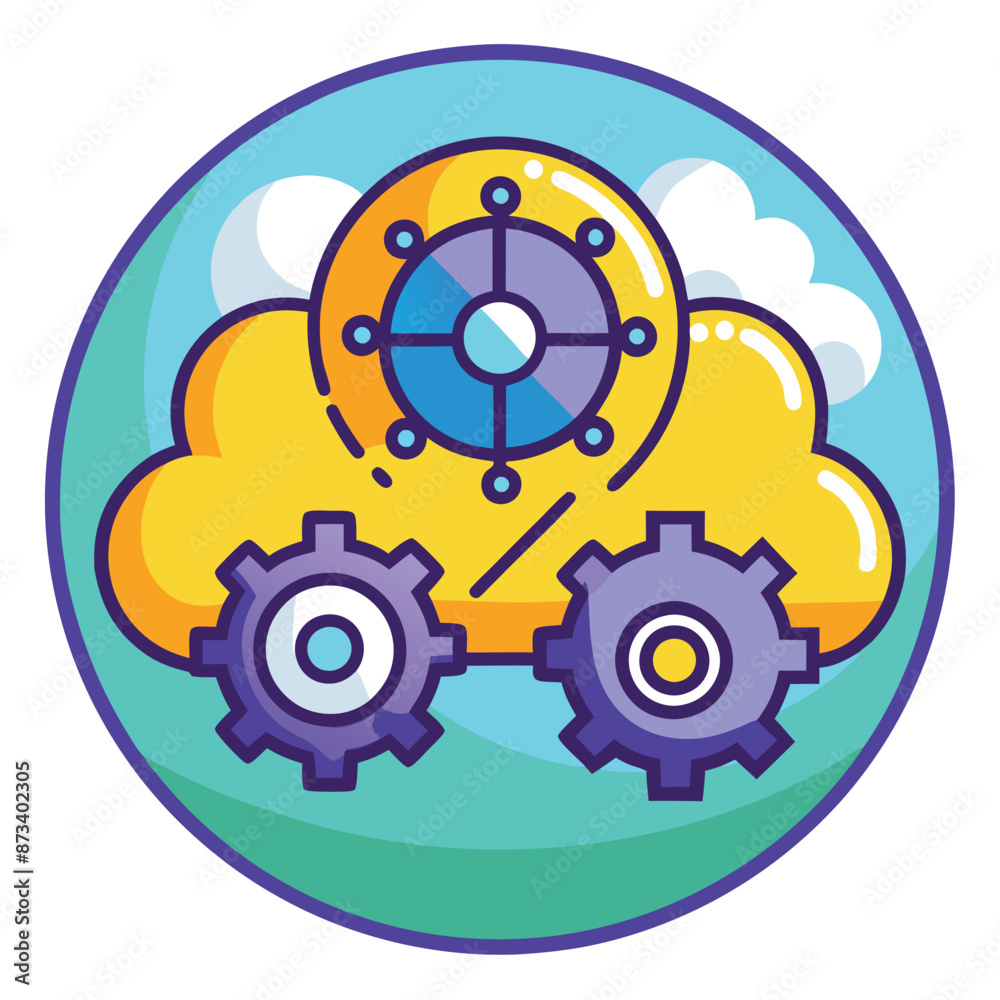 Glyph Style Flat Modern Icon of a Cloud with Gears Glyph Style Flat Modern Icon of a Cloud with Gears