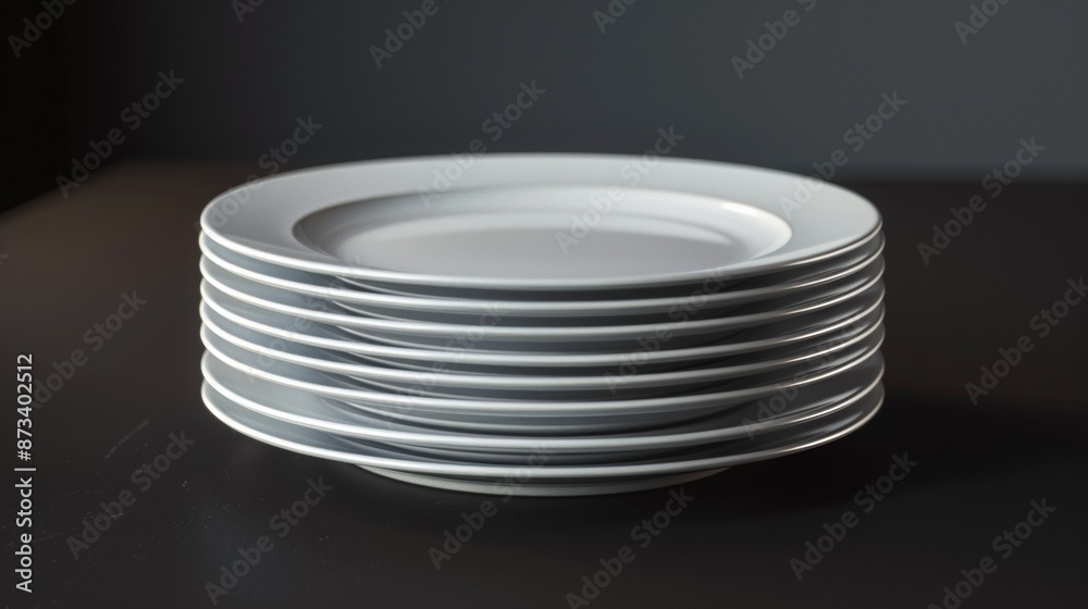 Empty plates stacked on a dark background Empty plates stacked on a dark background