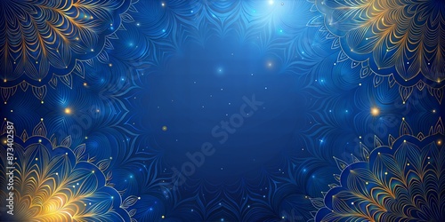 Golden mandala shining on a blue background with text space, perfect for diwali holiday celebrations and indian festivals