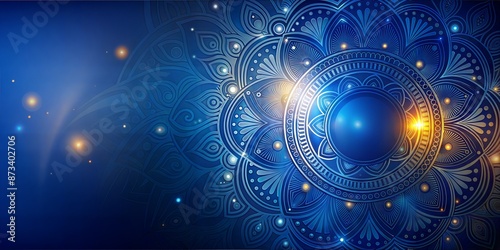 Ornate mandala design on a deep blue background shimmering with sparkles for diwali celebrations