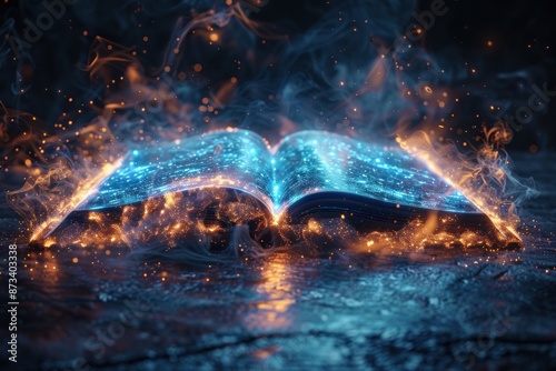 Glowing Open Book with Smoke and Sparks
