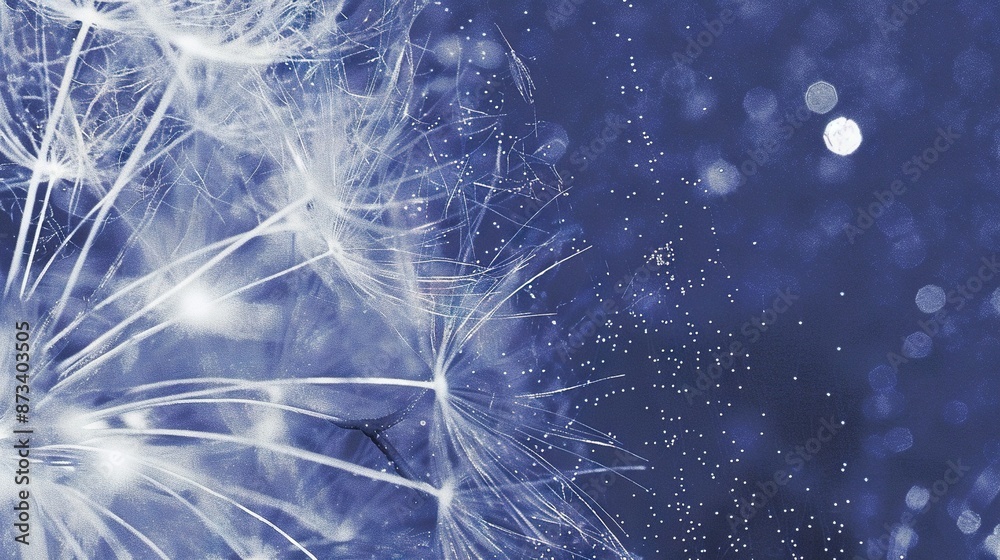 Naklejka premium A macro shot of a dandelion with dewdrops on the petals against a fuzzy backdrop