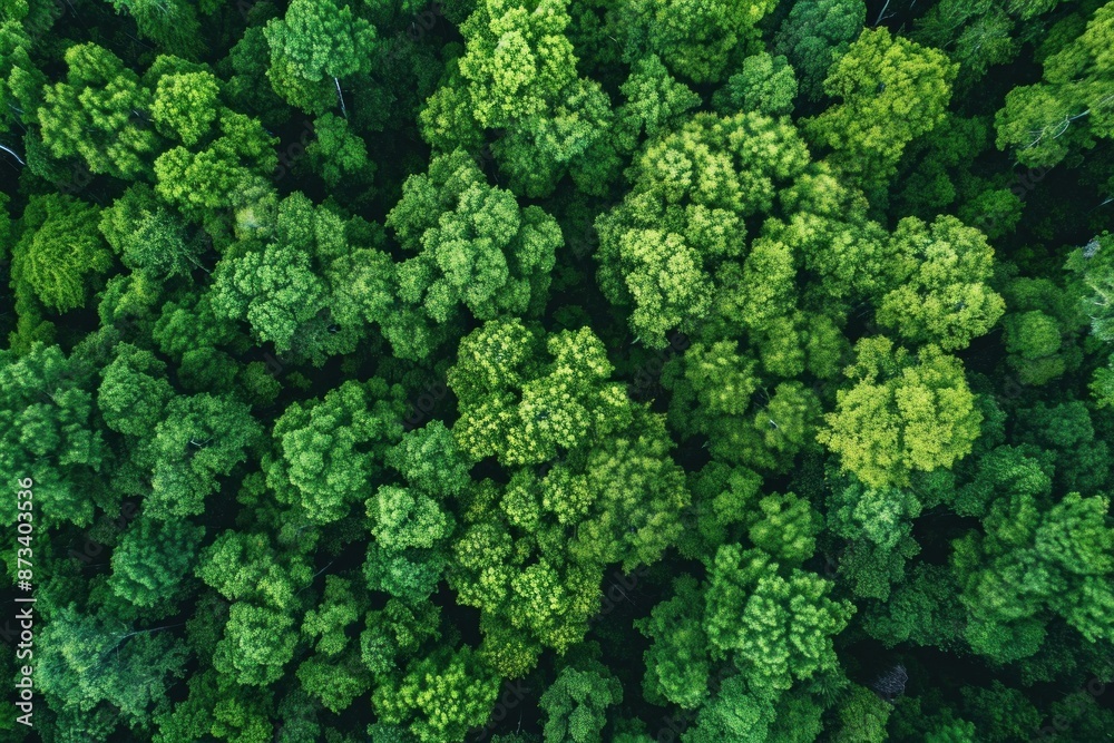 Top down aerial shot capturing the dense and vibrant canopy of a green forest Top down aerial shot capturing the dense and vibrant canopy of a green forest